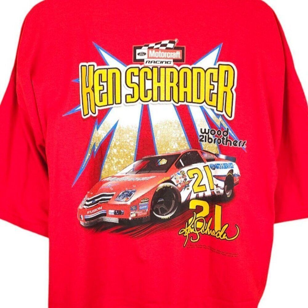 Vintage Ken Schrader T Shirt Mens Size 3XL Red Y2K Modified Racing Motorcraft